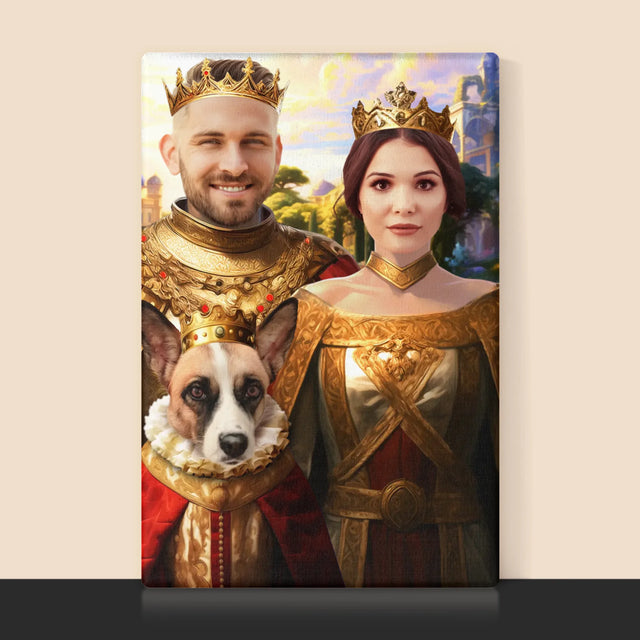 Königsporträt: Königspaar Mit Haustier - Druck Mit Rahmen 30X40