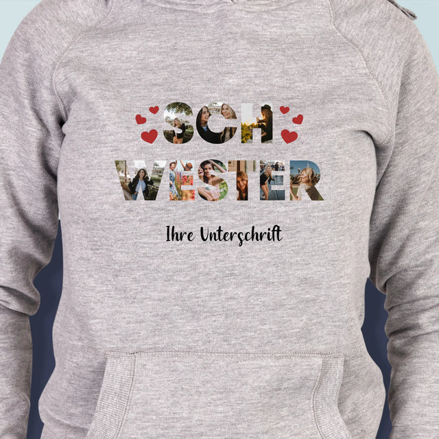 Buchstaben-Collage: Schwester - Kapuzenpullover Für Damen