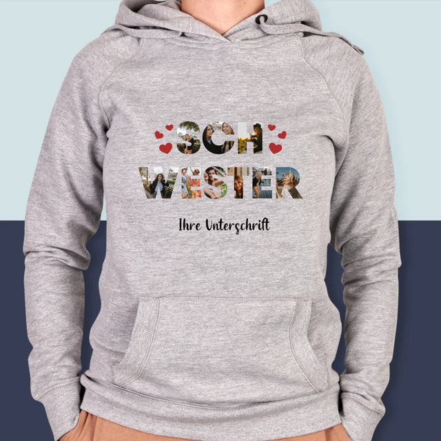 Buchstaben-Collage: Schwester - Kapuzenpullover Für Damen