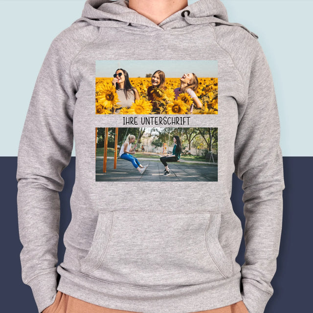 Fotocollage: 2 Fotos Und Unterschrift - Kapuzenpullover Für Damen