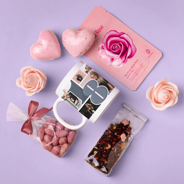 Fotocollage: 18 - Schönsten Momente - Geschenkset Mit Tasse Und Wellnessartikeln