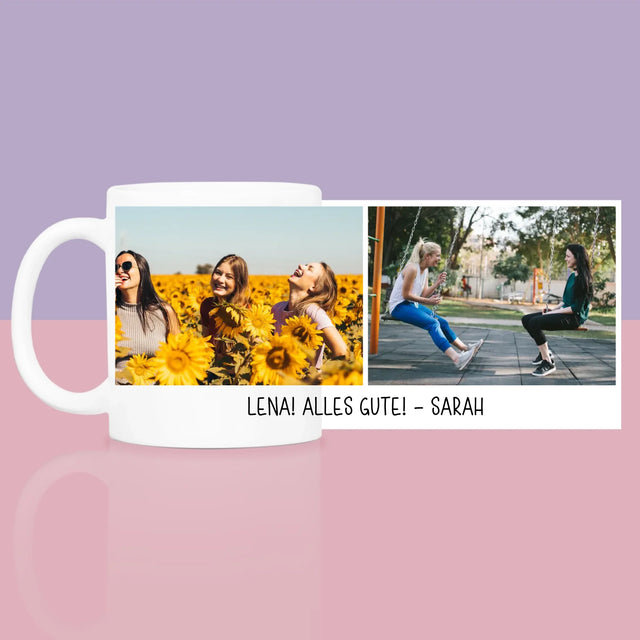 Fotocollage: 2 Fotos Und Unterschrift - Geschenkset Mit Tasse Und Wellnessartikeln
