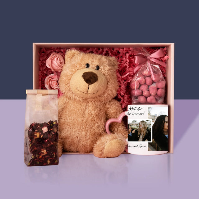 Fotocollage: Freundinnen Für Immer - Geschenkset Mit Tasse, Teddybär Und Süßigkeiten