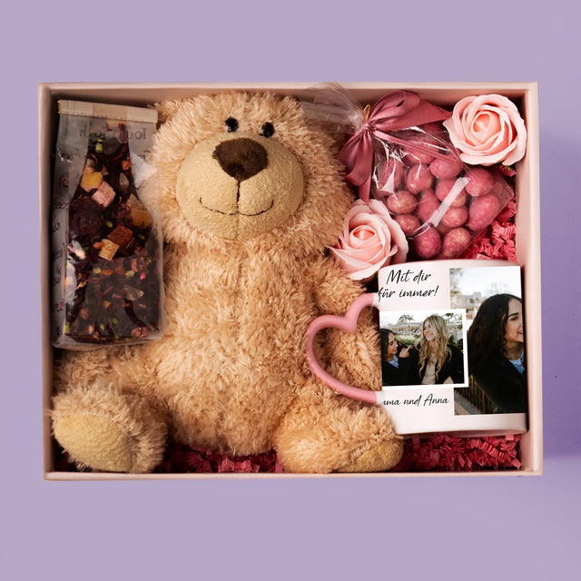 Fotocollage: Freundinnen Für Immer - Geschenkset Mit Tasse, Teddybär Und Süßigkeiten