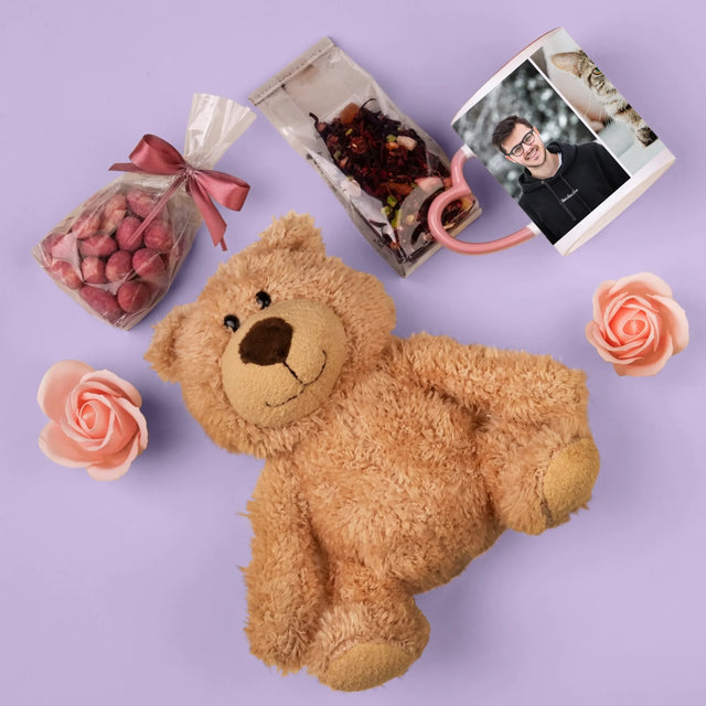 Fotocollage: 3 Fotos - Geschenkset Mit Tasse, Teddybär Und Süßigkeiten