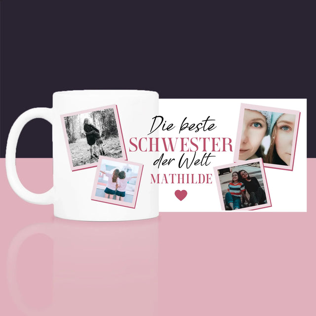 Fotocollage: Beste Schwester Der Welt - Geschenkset Mit Tasse, Tee Und Süßigkeiten