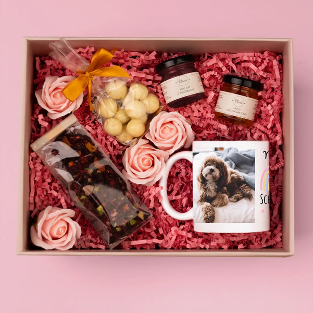 Fotocollage: Schönen Tag! - Geschenkset Mit Tasse, Tee Und Süßigkeiten