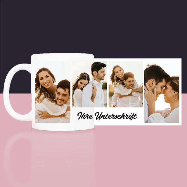 Fotocollage: 4 Fotos Und Unterschrift - Geschenkset Mit Tasse, Tee Und Süßigkeiten