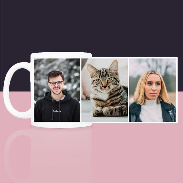 Fotocollage: 3 Fotos - Geschenkset Mit Tasse, Tee Und Süßigkeiten