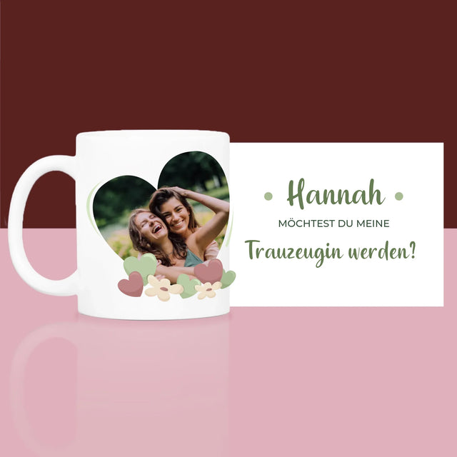 Foto Und Unterschrift: Willst Du Mein Trauzeugin Werden? - Geschenkset Mit Einer Tasse Und Einem Satin-Haarband