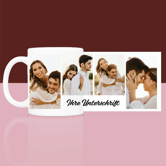 Fotocollage: 4 Fotos Und Unterschrift - Geschenkset Mit Einer Tasse Und Einem Satin-Haarband