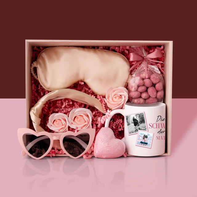 Fotocollage: Beste Schwester Der Welt - Geschenkset Mit Einer Tasse Und Einem Satin-Haarband