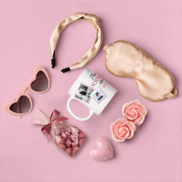 Fotocollage: Beste Schwester Der Welt - Geschenkset Mit Einer Tasse Und Einem Satin-Haarband