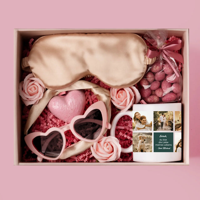 Fotocollage: Liebe Collage - Geschenkset Mit Einer Tasse Und Einem Satin-Haarband