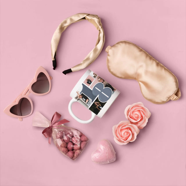 Fotocollage: 18 - Schönsten Momente - Geschenkset Mit Einer Tasse Und Einem Satin-Haarband