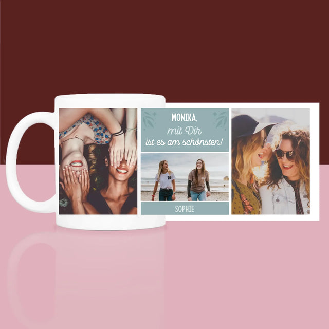 Fotocollage: Beste Freundinnen - Geschenkset Mit Einer Tasse Und Einem Satin-Haarband