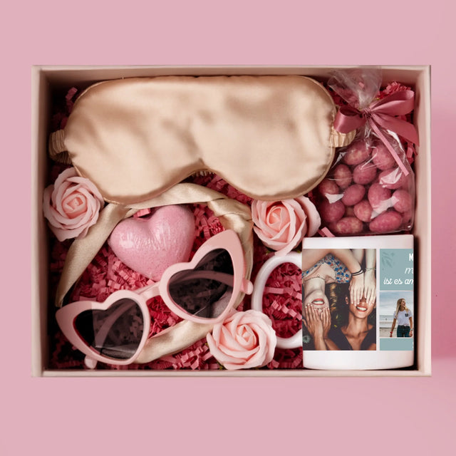 Fotocollage: Beste Freundinnen - Geschenkset Mit Einer Tasse Und Einem Satin-Haarband