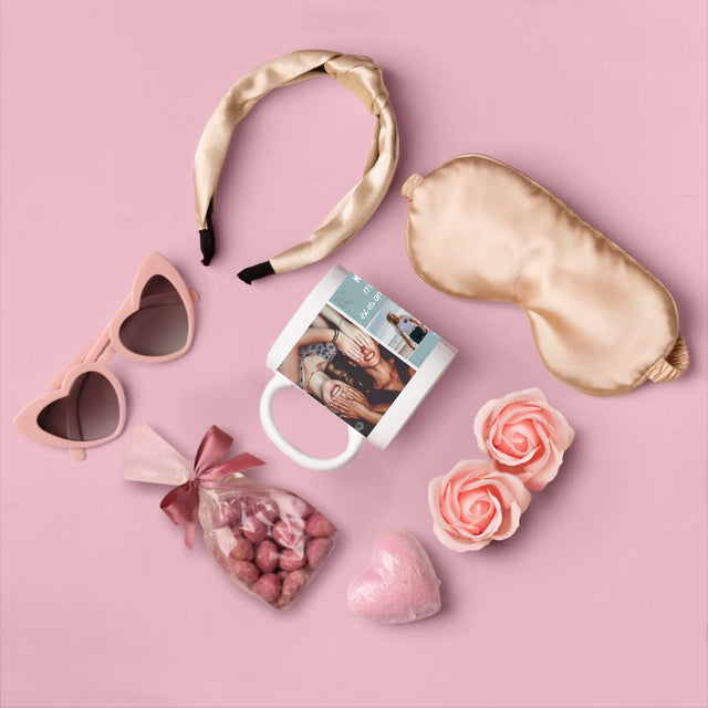 Fotocollage: Beste Freundinnen - Geschenkset Mit Einer Tasse Und Einem Satin-Haarband