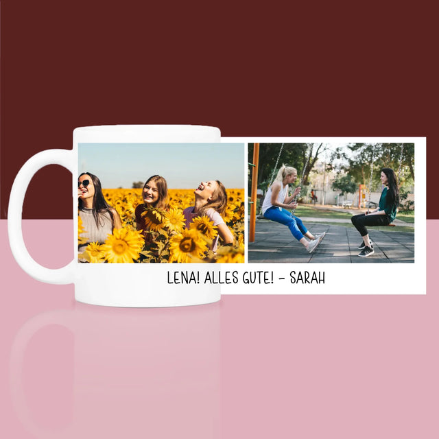 Fotocollage: 2 Fotos Und Unterschrift - Geschenkset Mit Einer Tasse Und Einem Satin-Haarband