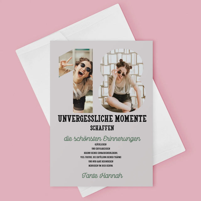 Buchstaben-Collage: 18. Geburtstag - Glückwunschkarte