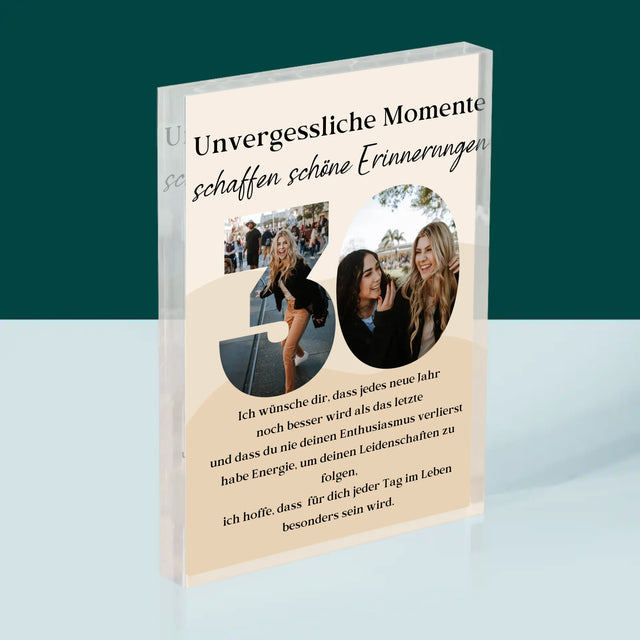 Buchstaben-Collage: 30. Geburtstag - Acrylblock