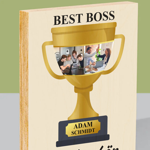 Fotocollage: Best Boss Pokal - Druck Auf Holz