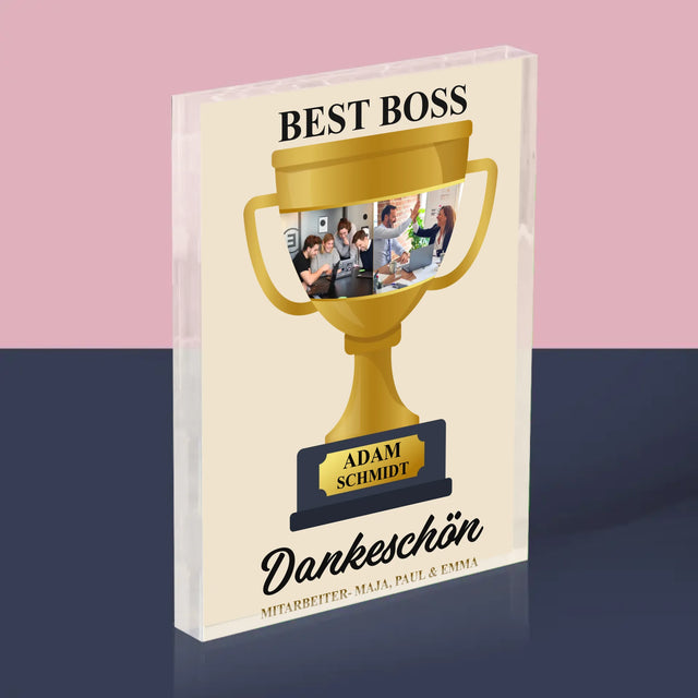 Fotocollage: Best Boss Pokal - Acrylblock