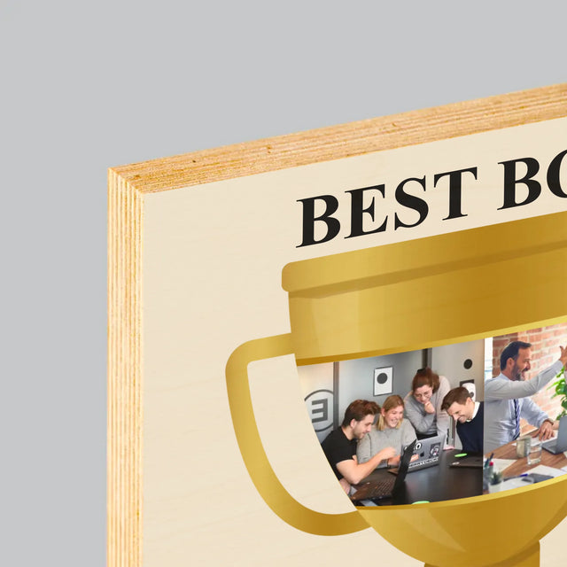 Fotocollage: Best Boss Pokal - Druck Auf Holz