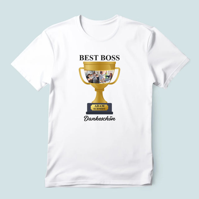 Fotocollage: Best Boss Pokal - T-Shirt Für Herren