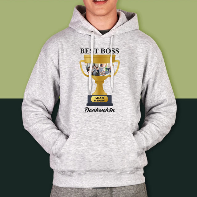 Fotocollage: Best Boss Pokal - Kapuzenpullover Für Herren
