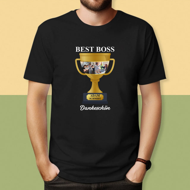 Fotocollage: Best Boss Pokal - T-Shirt Für Herren