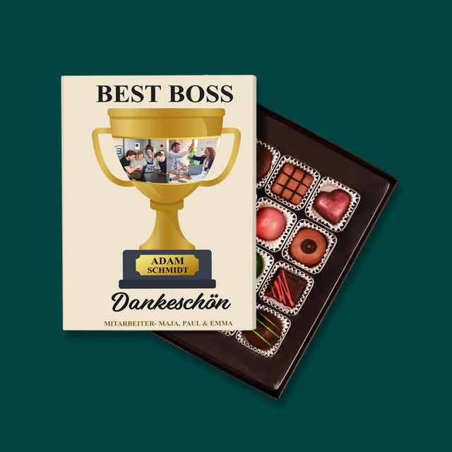Fotocollage: Best Boss Pokal - Pralinen