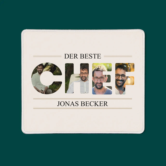 Buchstaben-Collage: Bester Chef 2 - Mauspad