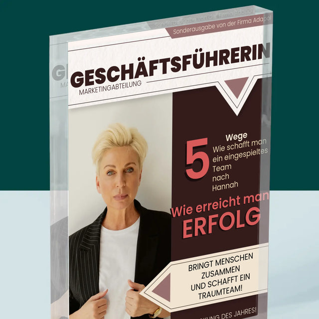 Magazin-Cover: Geschäftsführerin - Acrylblock