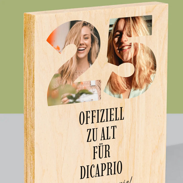 Buchstaben-Collage: Zu Alt Für Dicaprio - Druck Auf Holz