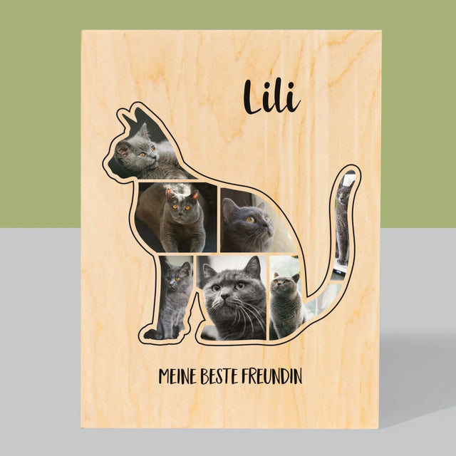 Form-Collage: Die Katze Der Beste Freund - Druck Auf Holz