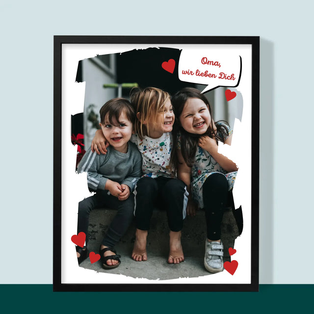 Foto Und Unterschrift: Oma, Wir Lieben Dich - Druck Mit Rahmen 30X40