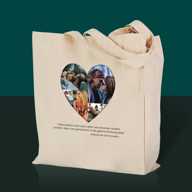 Fotocollage: Fotos im Herzen – Canvastasche mit Druck | DE