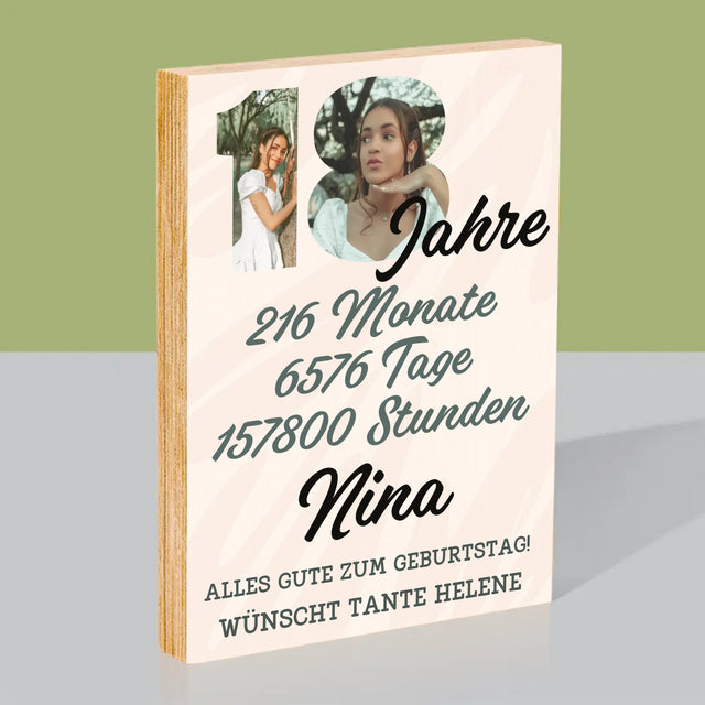 Buchstaben-Collage: 18 Jahre Countdown - Druck Auf Holz