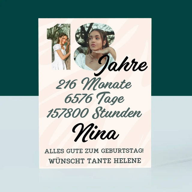 Buchstaben-Collage: 18 Jahre Countdown - Acrylblock