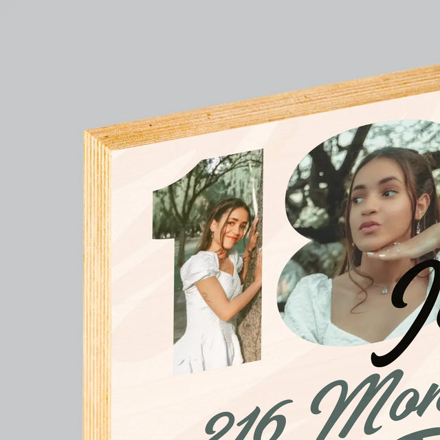 Buchstaben-Collage: 18 Jahre Countdown - Druck Auf Holz