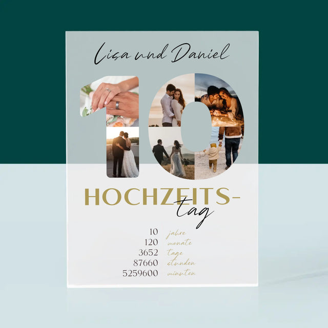 Buchstaben-Collage: 10. Hochzeitstag - Acrylblock