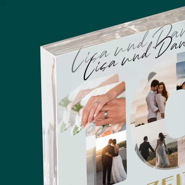 Buchstaben-Collage: 10. Hochzeitstag - Acrylblock