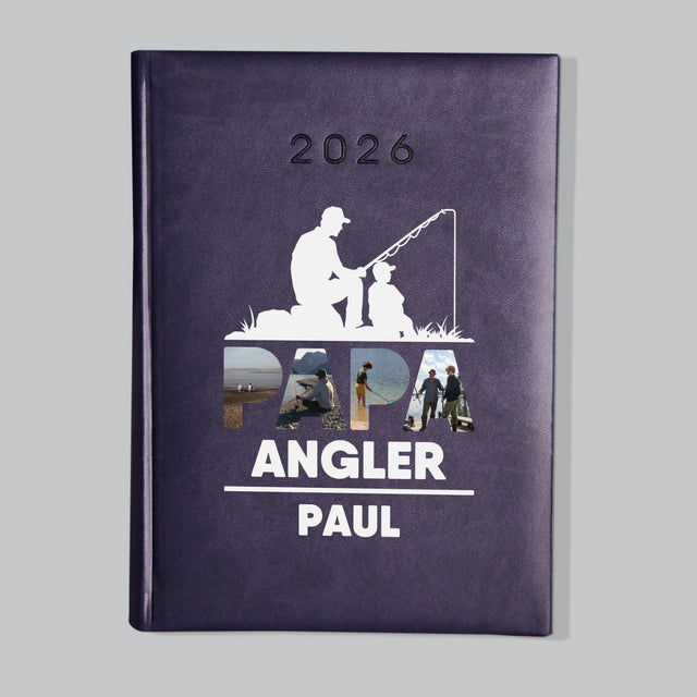 Buchstaben-Collage: Papa - Angler - Buchkalender