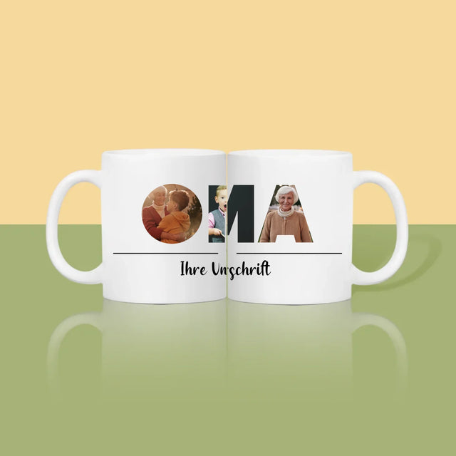 Buchstaben-Collage: Oma - Tasse