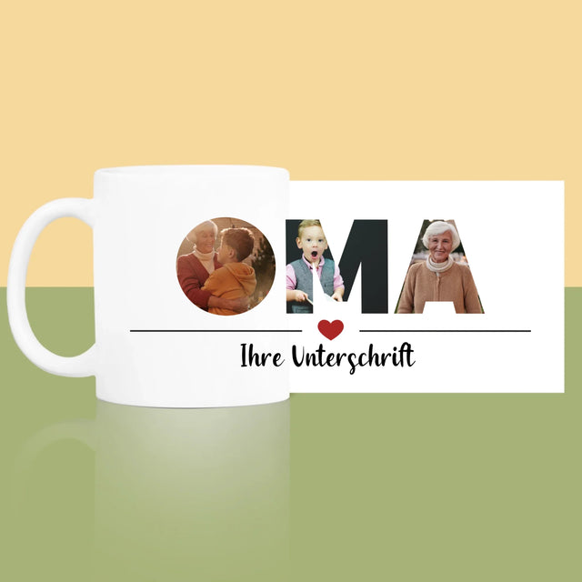 Buchstaben-Collage: Oma - Tasse