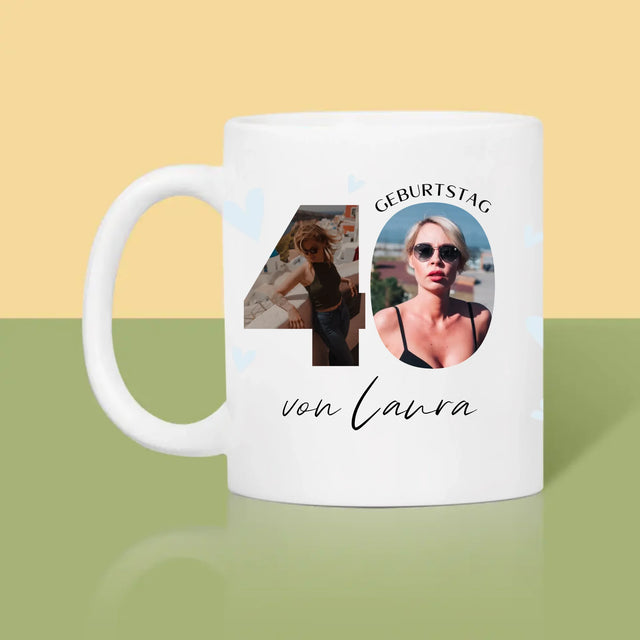 Buchstaben-Collage: 40. Geburtstag - Schöne Momente - Tasse