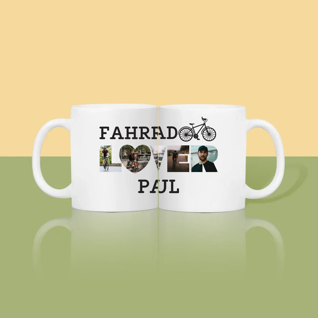 Buchstaben-Collage: Fahrradliebhaber - Tasse
