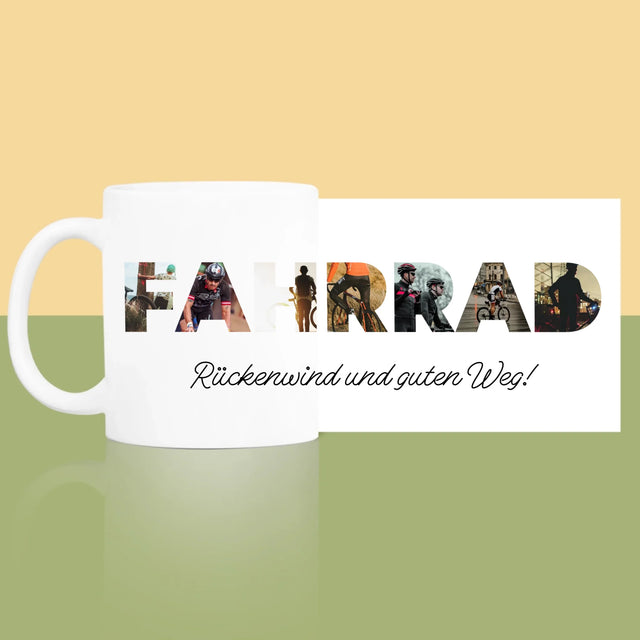Buchstaben-Collage: Fahrrad - Tasse