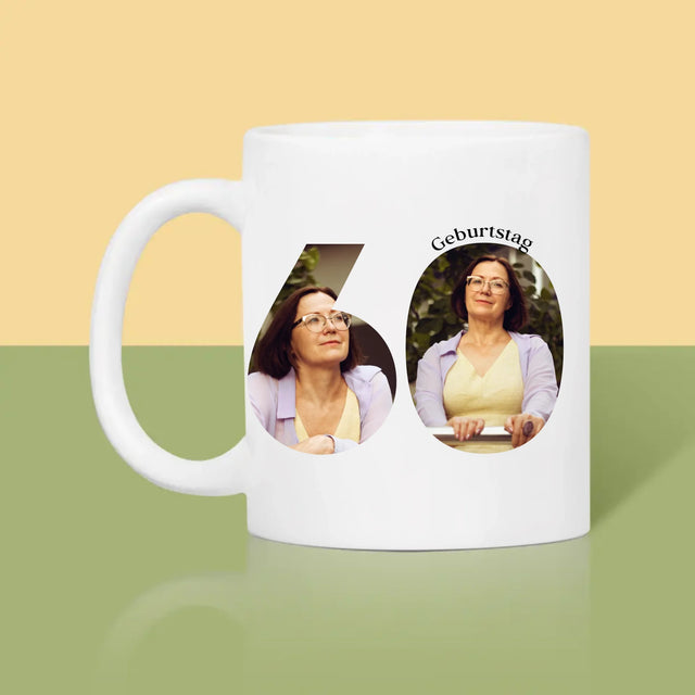 Buchstaben-Collage: 60. Geburtstag Voller Schöner Momente - Tasse